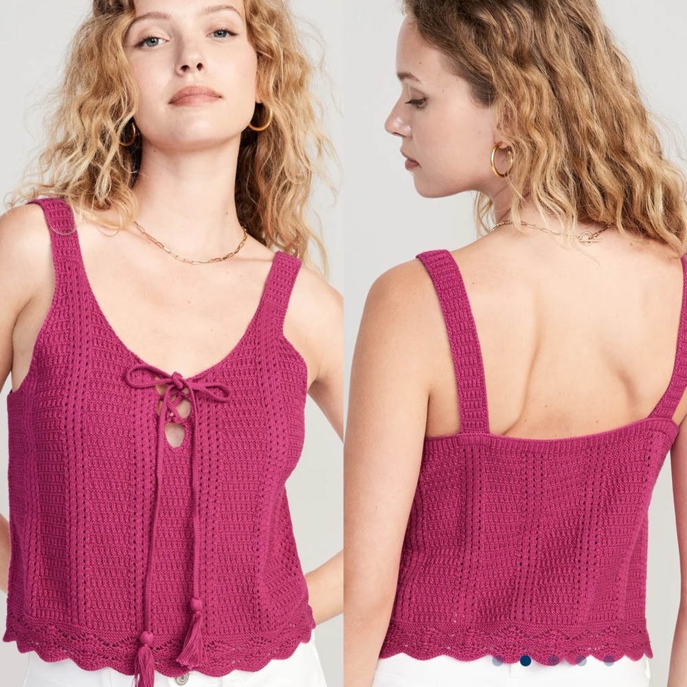 NWT Old Navy Crafted Stitch Pink Knit Tank Top Womens Size 2X Crochet Dragon NEW